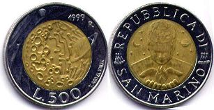 moneta San Marino 500 lire 1999