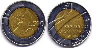 moneta San Marino 500 lire 1990