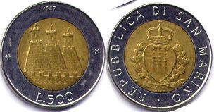 moneta San Marino 500 lire 1987