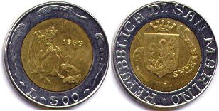 moneta San Marino 500 lire 1989