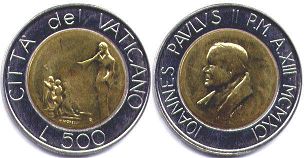 moneta Vatican 500 lire 1991