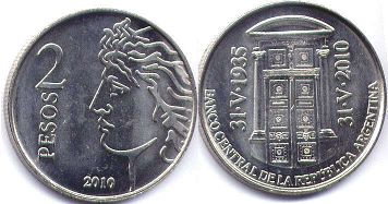 moneda Argentina 2 pesos 2010 Banco Central