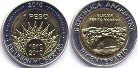 moneda Argentina 1 peso 2010 Glacier Perito Moreno