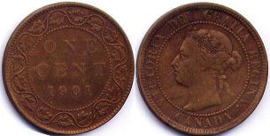 piece canadian old monnaie 1 cent 1901