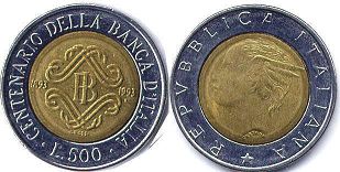 coin Italy 500 lire 1993