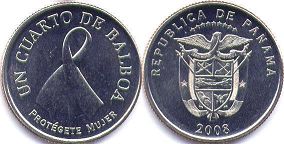moneda Panamá 1/4 balboa 2008 Conciencia del cáncer de mama
