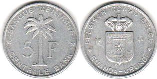 coin RUANDA-URUNDI 5 francs 1958