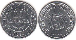 coin Bolivia 20 centavos 2010