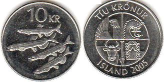 coin Iceland 10 tiu kronur 2005