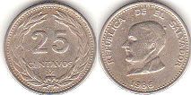 moneda Salvador 25 centavos 1986