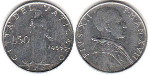moneta Vatican 50 lire 1955
