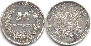 moneda Uruguay 20 centesimos 1893