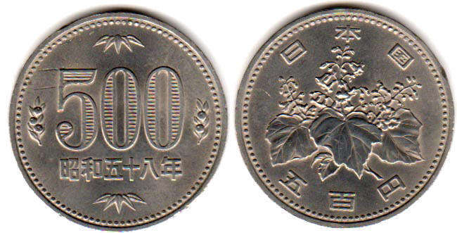 日本のコイン500円 1983