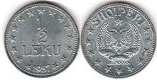coin Albania 1/2 leku 1957