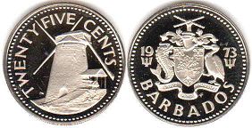 coin Barbados 25 cents 1973