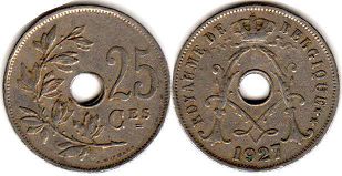 coin Belgium 25 centimes 1927