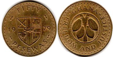 coin Ghana 50 fifty pesewas 1979