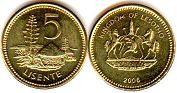 coin Lesotho 5 lisente 2006