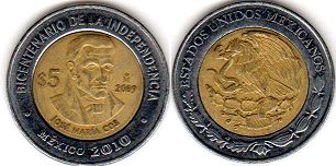 moneda Mexico 5 pesos 2009 JOSE MARIA COS