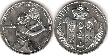coin Niue 5 dollars 1987