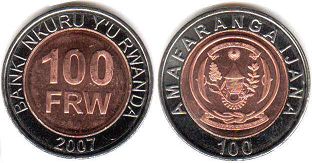 coin Rwanda 100 francs 2007
