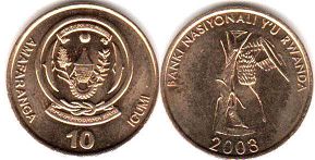 coin Rwanda 10 francs 2003