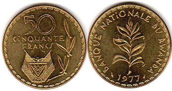 coin Rwanda 50 francs 1977
