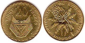 coin Rwanda 20 francs 1977