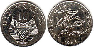 coin Rwanda 10 francs 1985