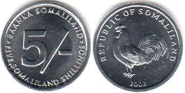 coin Somaliland 5 shillings 2002