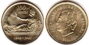 moneda España 100 pesetas 2001