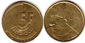 pièce Belgique 5 francs 1986