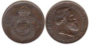 coin Brazil 20 reis 1869