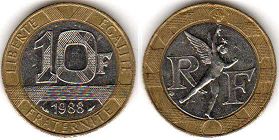 moneda Francia 10 francos 1988