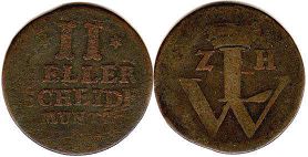 Münze Hessen-Kassel 2 heller 1758