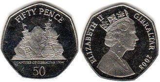 coin Gibraltar 50 pence 2008