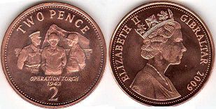 coin Gibraltar 2 pence 2009