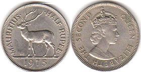 coin Mauritius 1/2 rupee 1975