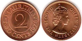coin Mauritius 2 cents 1978