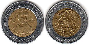 coin Mexico 5 pesos 2008