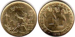 moneta San Marino 20 lire 1972