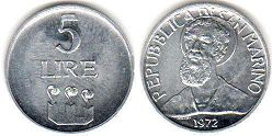 coin San Marino 5 lire 1972