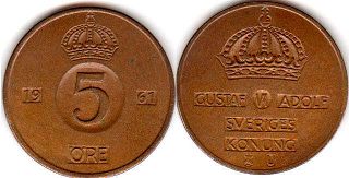 mynt Sverige 5 öre 1961