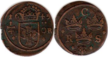 mynt Sverige 1/4 öre 1645