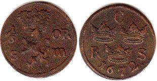 coin Sweden 1/6 ore 1672