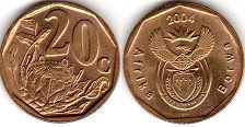 coin South Africa 20 cents 2004