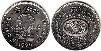 coin Sri Lanka 2 rupees 1995