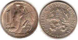 mince Czechoslovakia 1 koruna 1946