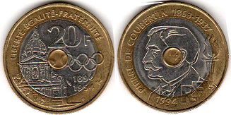 coin France 20 francs 1994