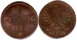 Münze Frankfurt 1 Pfennig 1795